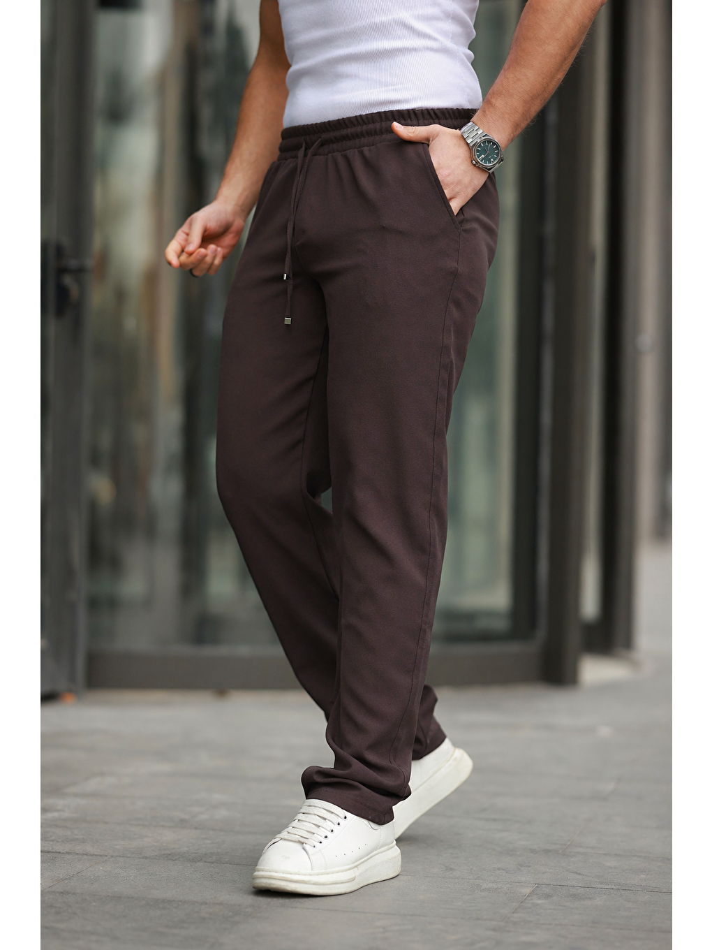 Kahverengi Erkek Bol Paça Baggy Pantolon-4