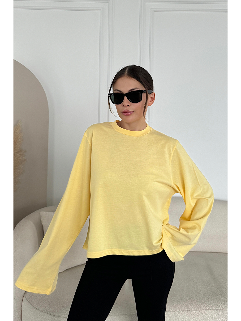 Geniş Kol Oversize 2'Li Paket T-Shirt 965 Lila/Sarı-4