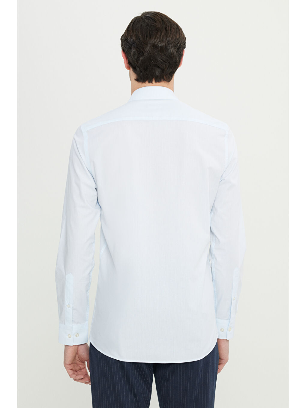 Erkek Mavi Flamlı Slim Fit Dar Kesim Düğmeli Yaka Gömlek-4