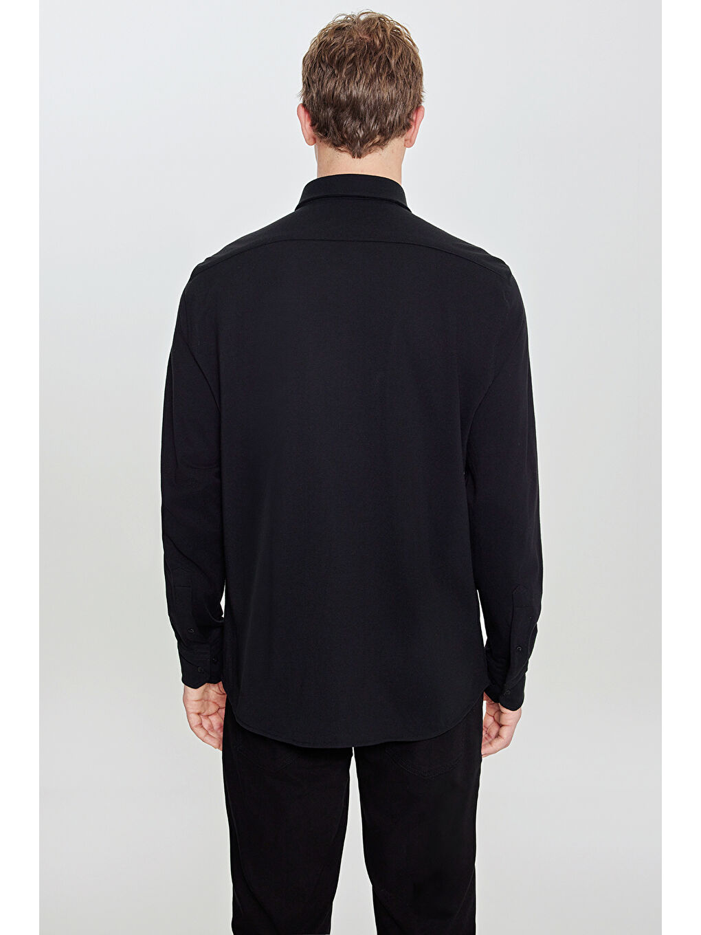 Erkek Siyah 360 Her Yöne Esneyen Pamuklu Tailored Slim Fit Dar Kesim Düğmeli Yaka Örme Gömlek-4