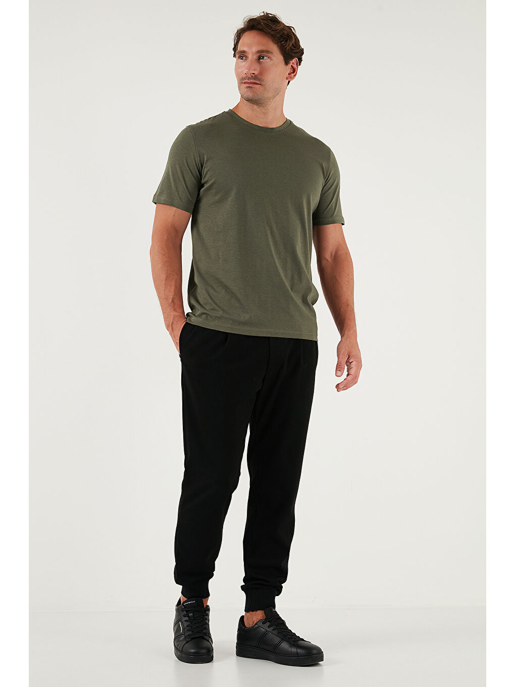 Haki Pamuklu Regular Fit Bisiklet Yaka %100 Pamuk Tişört 59020204-2