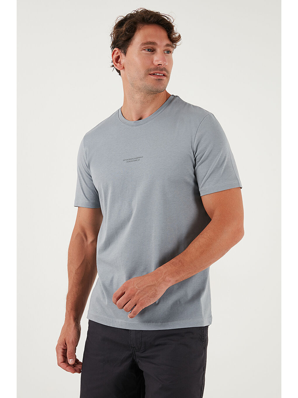 Gri Pamuklu Baskılı Regular Fit Bisiklet Yaka %100 Pamuk Tişört 59020205-3