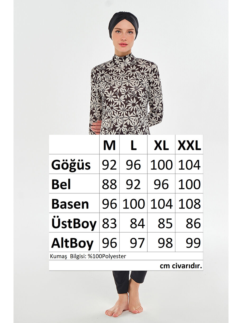 Elastanlı Tam Kapalı Tesettür Mayo Desenli 3101 Siyah-3