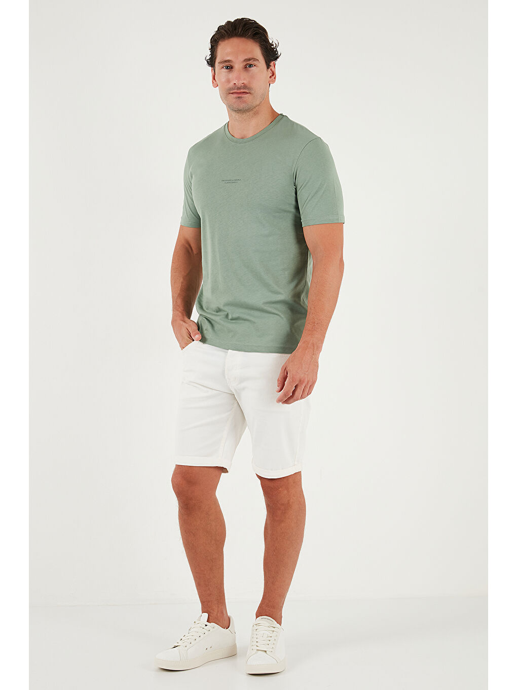 Yeşil Pamuklu Baskılı Regular Fit Bisiklet Yaka %100 Pamuk Tişört 59020205-2