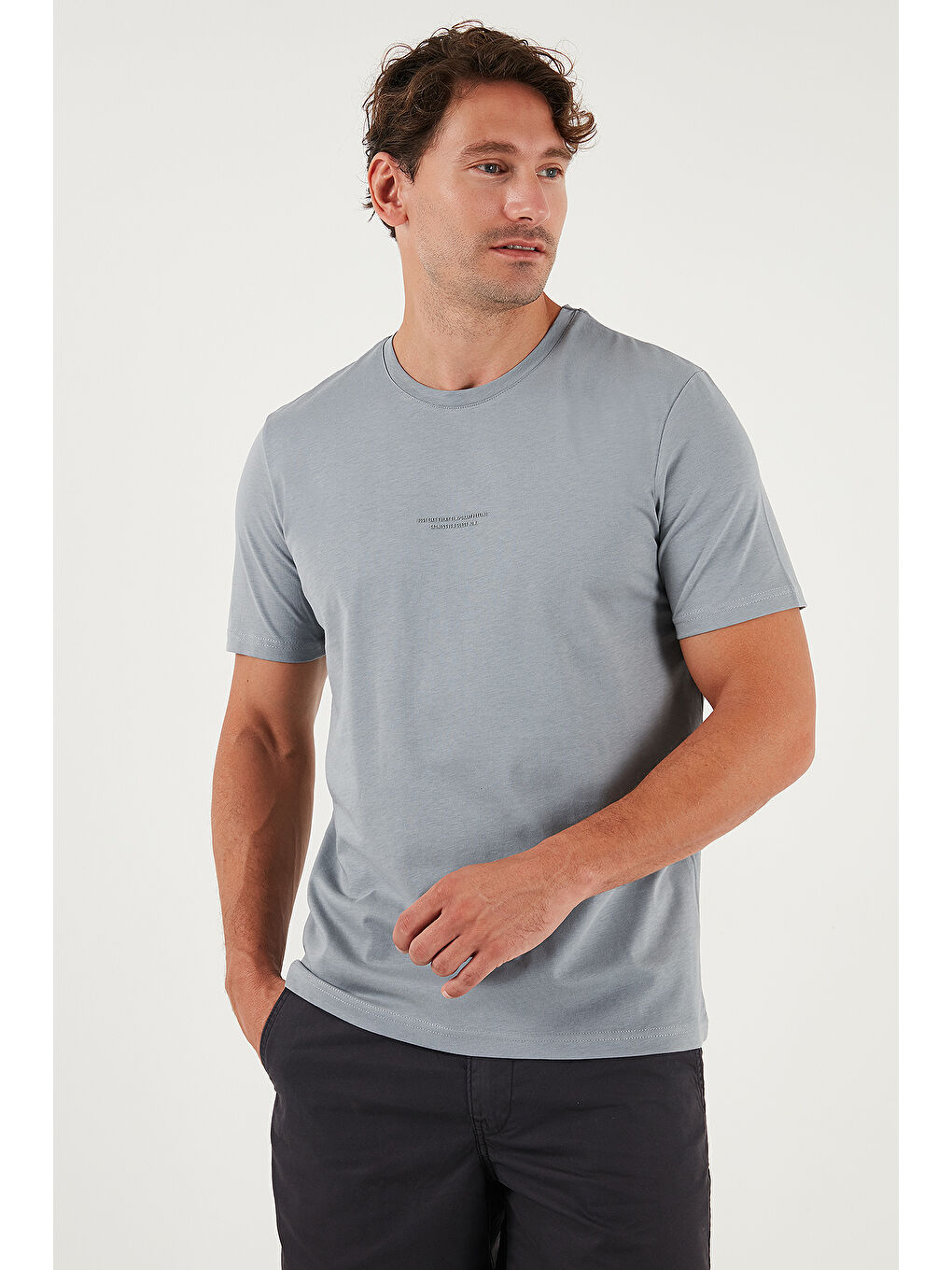 Gri Pamuklu Baskılı Regular Fit Bisiklet Yaka %100 Pamuk Tişört 59020205-4