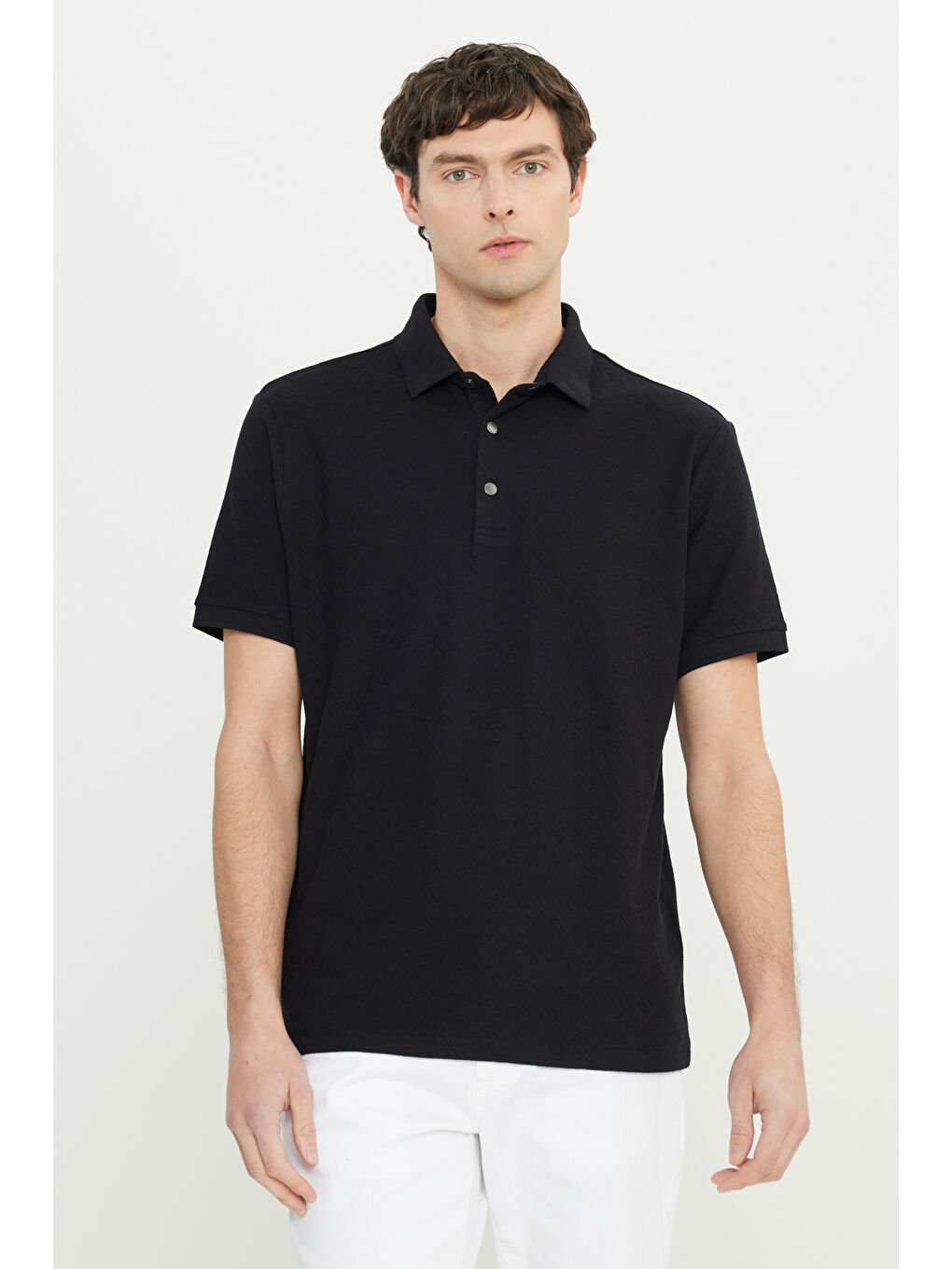 Erkek Siyah %100 Pamuk Comfort Fit Rahat Kesim Polo Yaka Jakarlı Tişört