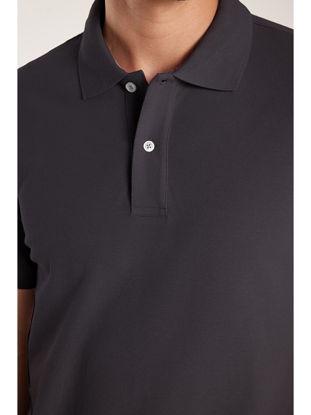 Erkek Slim Fit Dar Kesim %100 Pamuk Kısa Kollu Polo Yaka Antrasit Tişört-3
