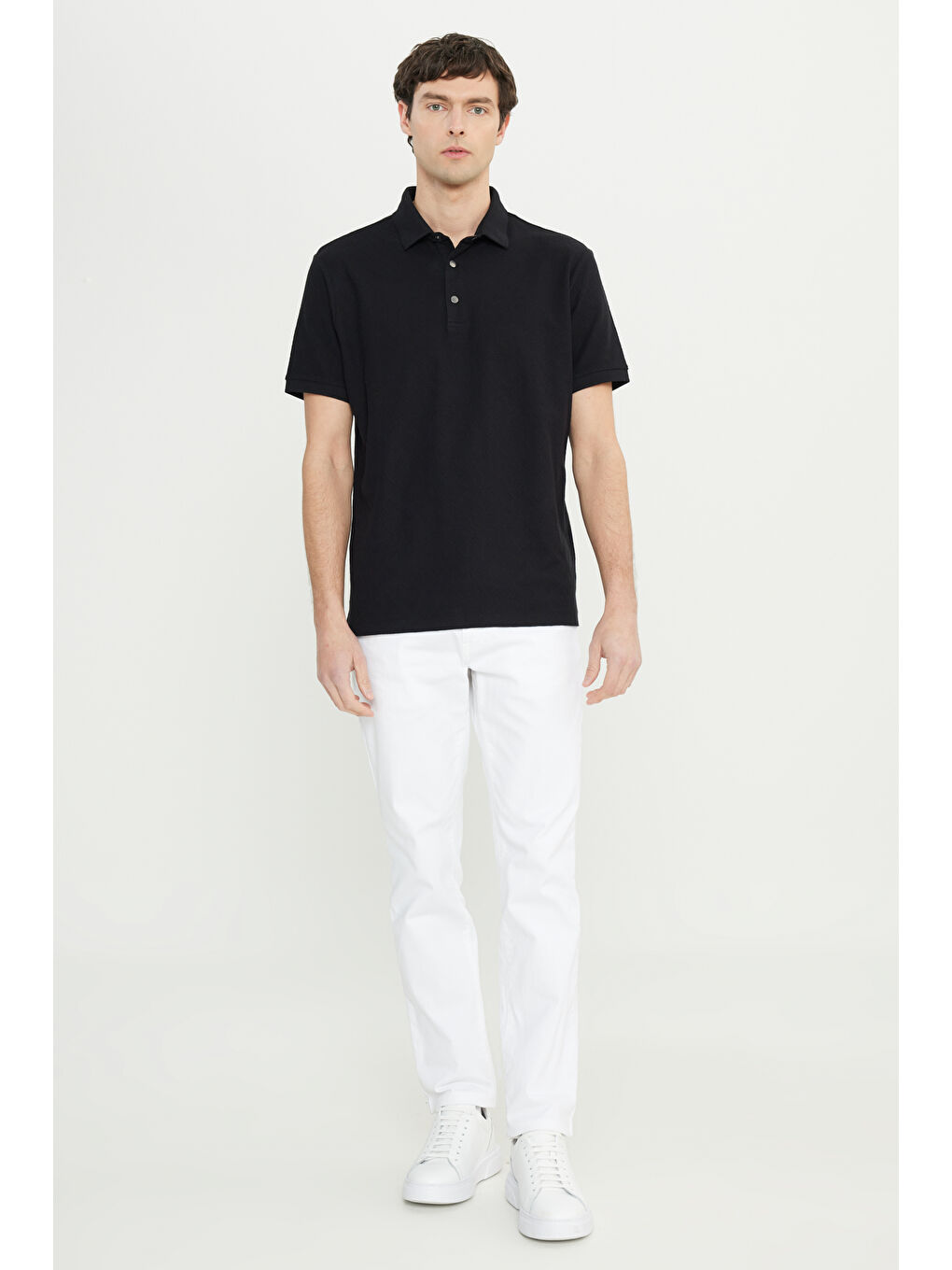 Erkek Siyah %100 Pamuk Comfort Fit Rahat Kesim Polo Yaka Jakarlı Tişört-1