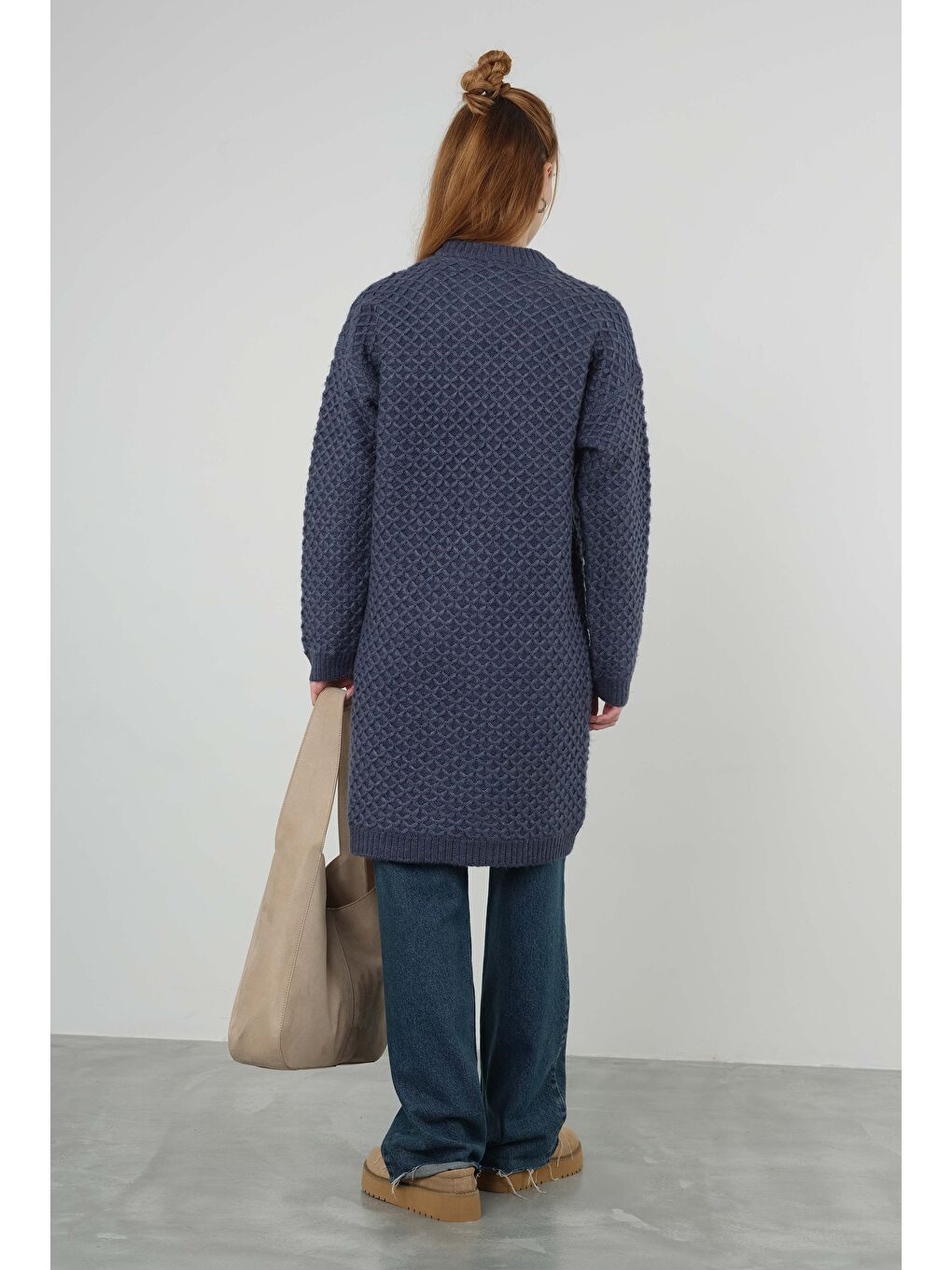 Örümcek Örgülü Kazak Uzun Jean Mavi-3