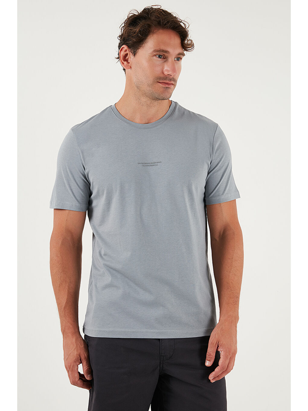 Gri Pamuklu Baskılı Regular Fit Bisiklet Yaka %100 Pamuk Tişört 59020205-5