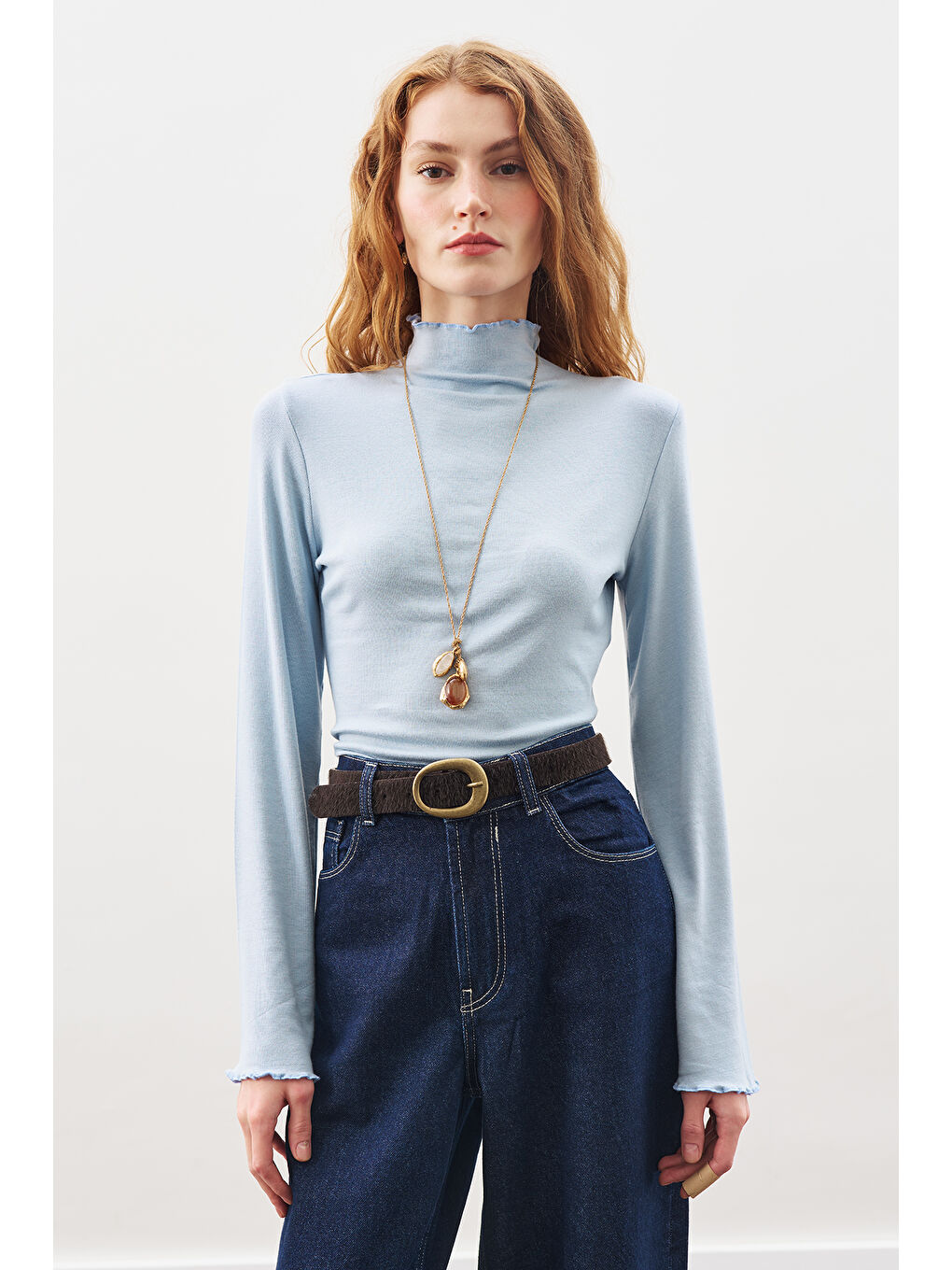 Balıkçı Yaka Bluz Mavi