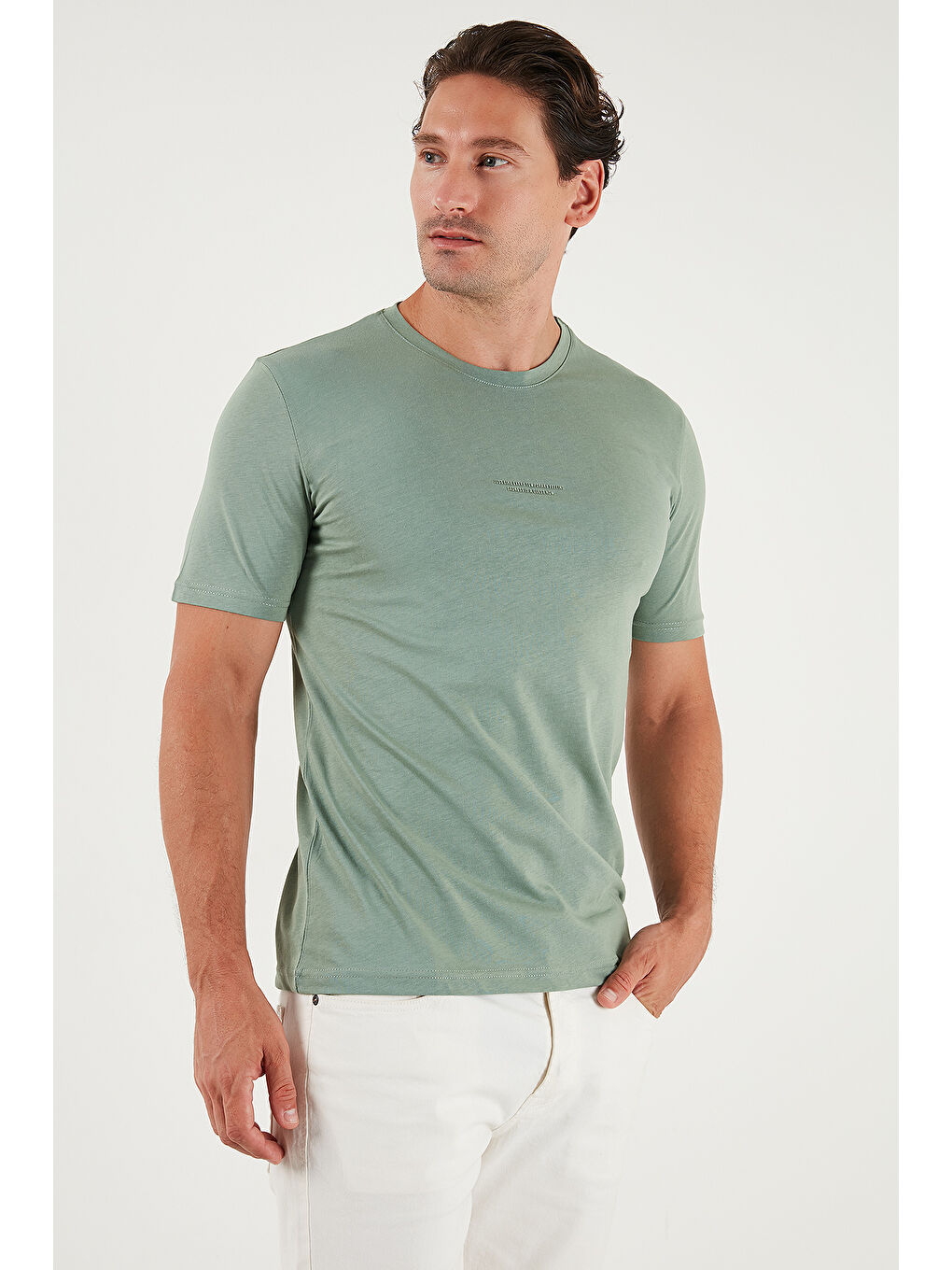 Yeşil Pamuklu Baskılı Regular Fit Bisiklet Yaka %100 Pamuk Tişört 59020205-3