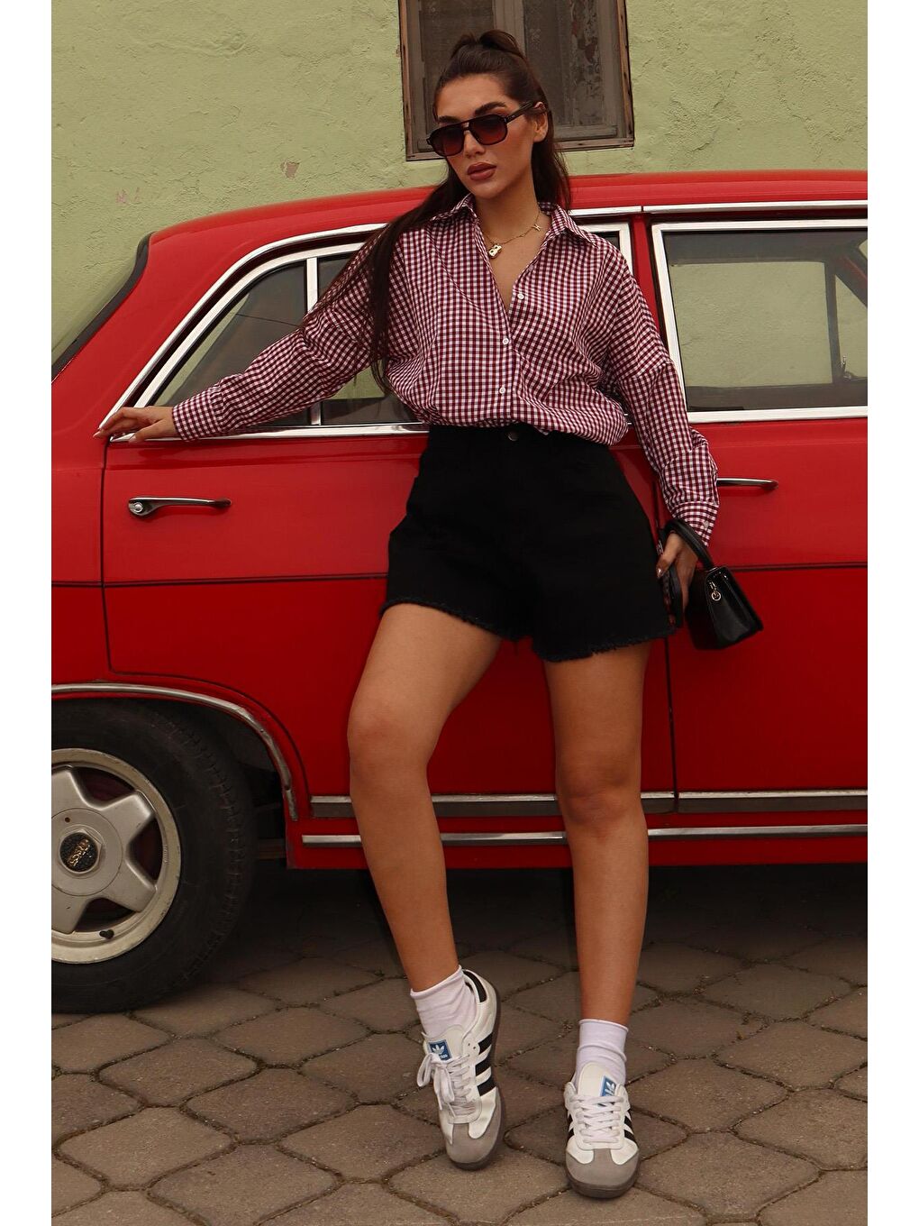 Bordo Pötikareli Uzun Kollu Kadın Gömlek Mg2386-2