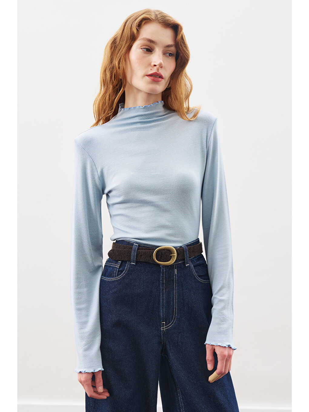 Balıkçı Yaka Bluz Mavi-1