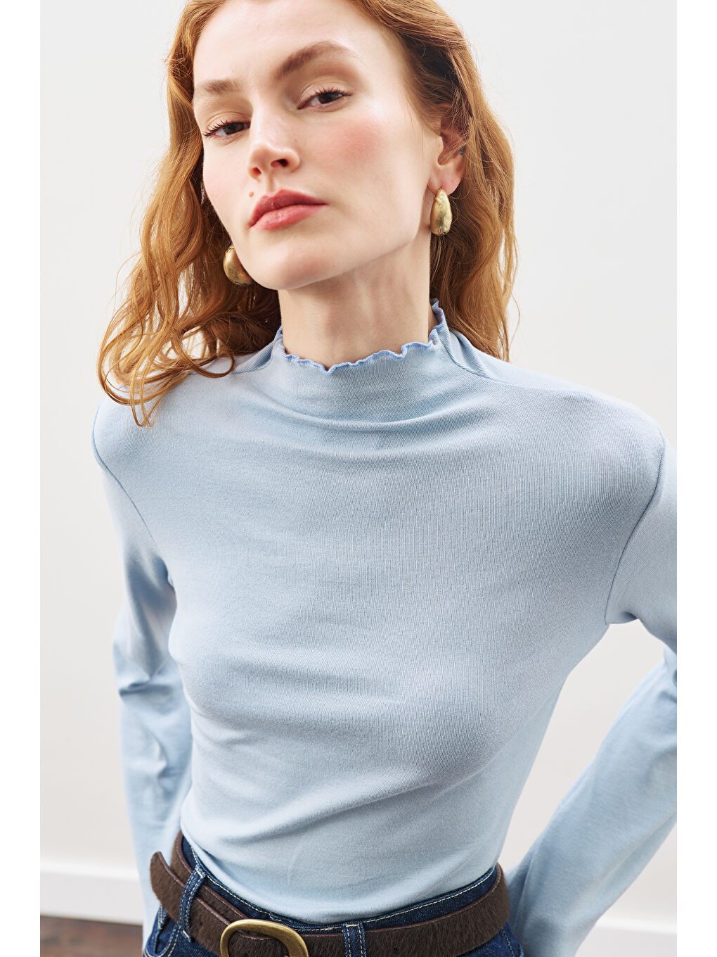 Balıkçı Yaka Bluz Mavi-2