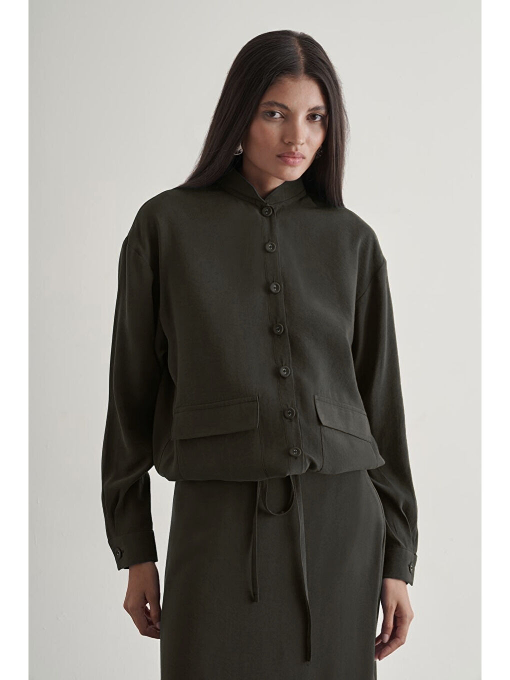 İp Büzgülü Torba Cepli Modal Karışımlı Antrasit Ceket