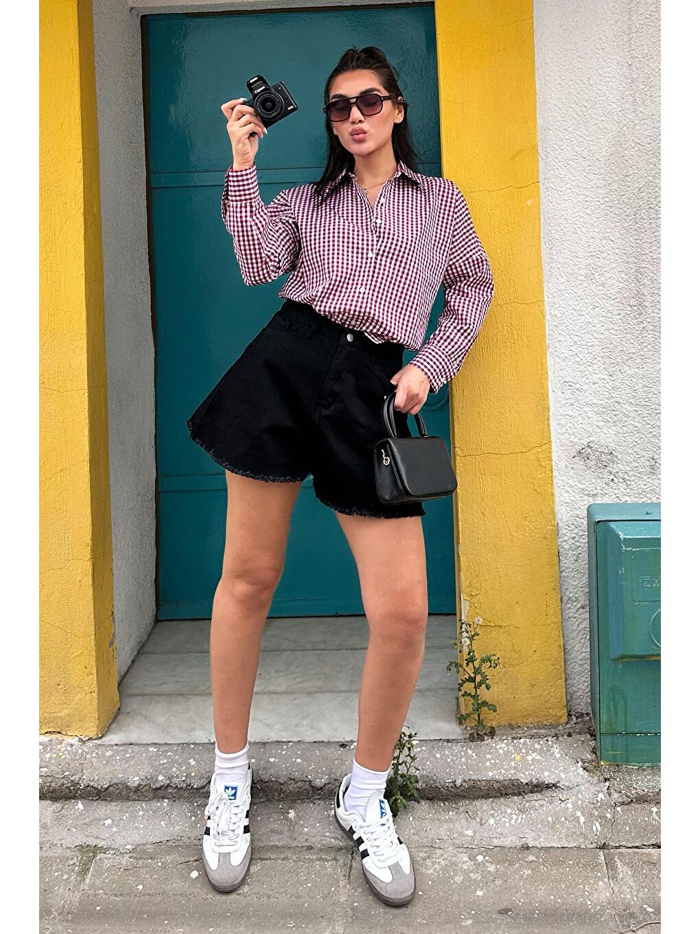 Bordo Pötikareli Uzun Kollu Kadın Gömlek Mg2386-5