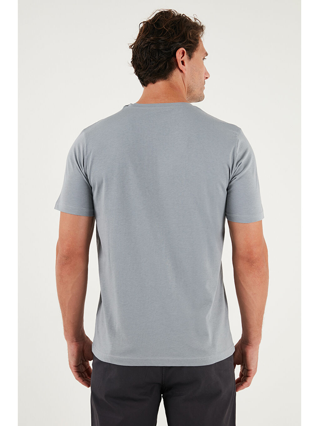 Gri Pamuklu Baskılı Regular Fit Bisiklet Yaka %100 Pamuk Tişört 59020205-6