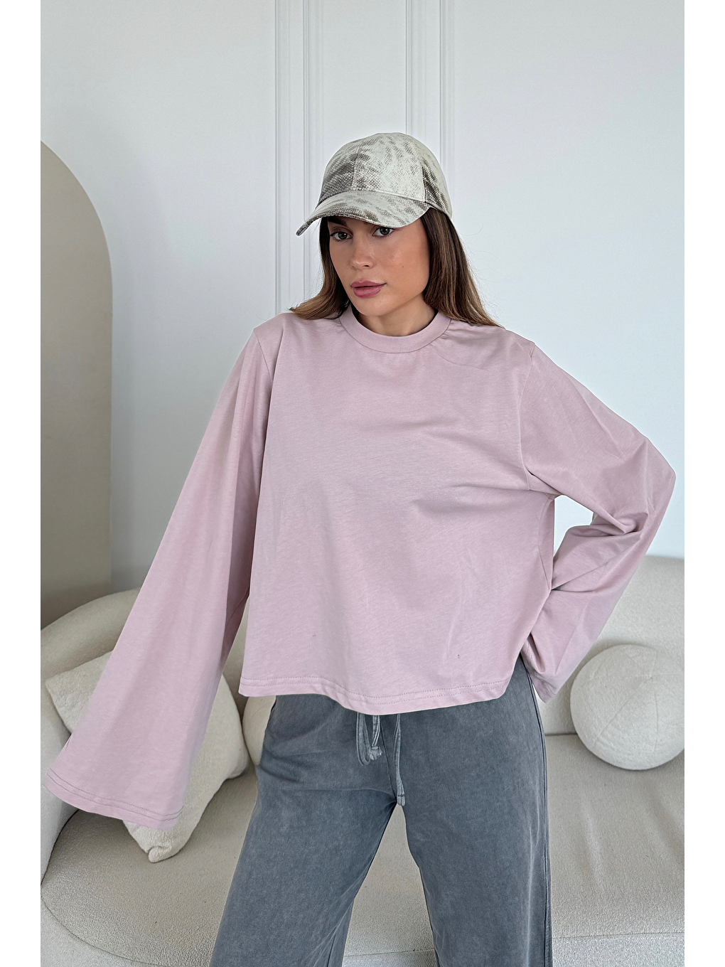 Geniş Kol Oversize 2'Li Paket T-Shirt 965 Lila/Sarı-5