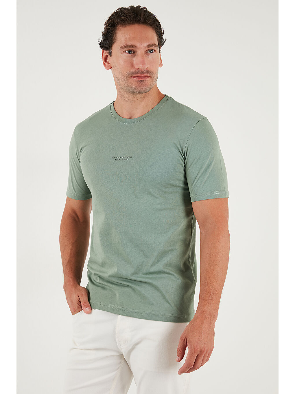 Yeşil Pamuklu Baskılı Regular Fit Bisiklet Yaka %100 Pamuk Tişört 59020205-4