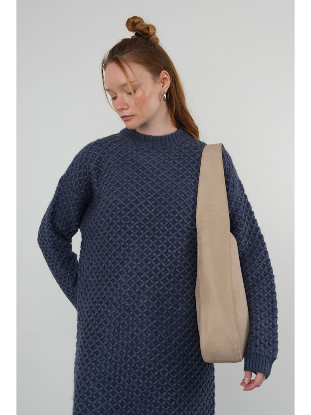 Örümcek Örgülü Kazak Uzun Jean Mavi-4