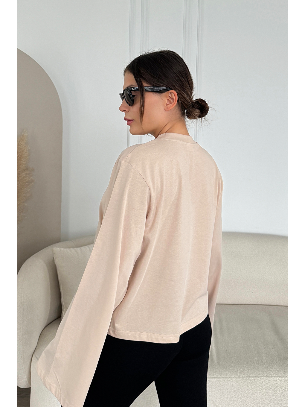 Geniş Kol Oversize 2'Li Paket T-Shirt 965 Gri/Bej-7