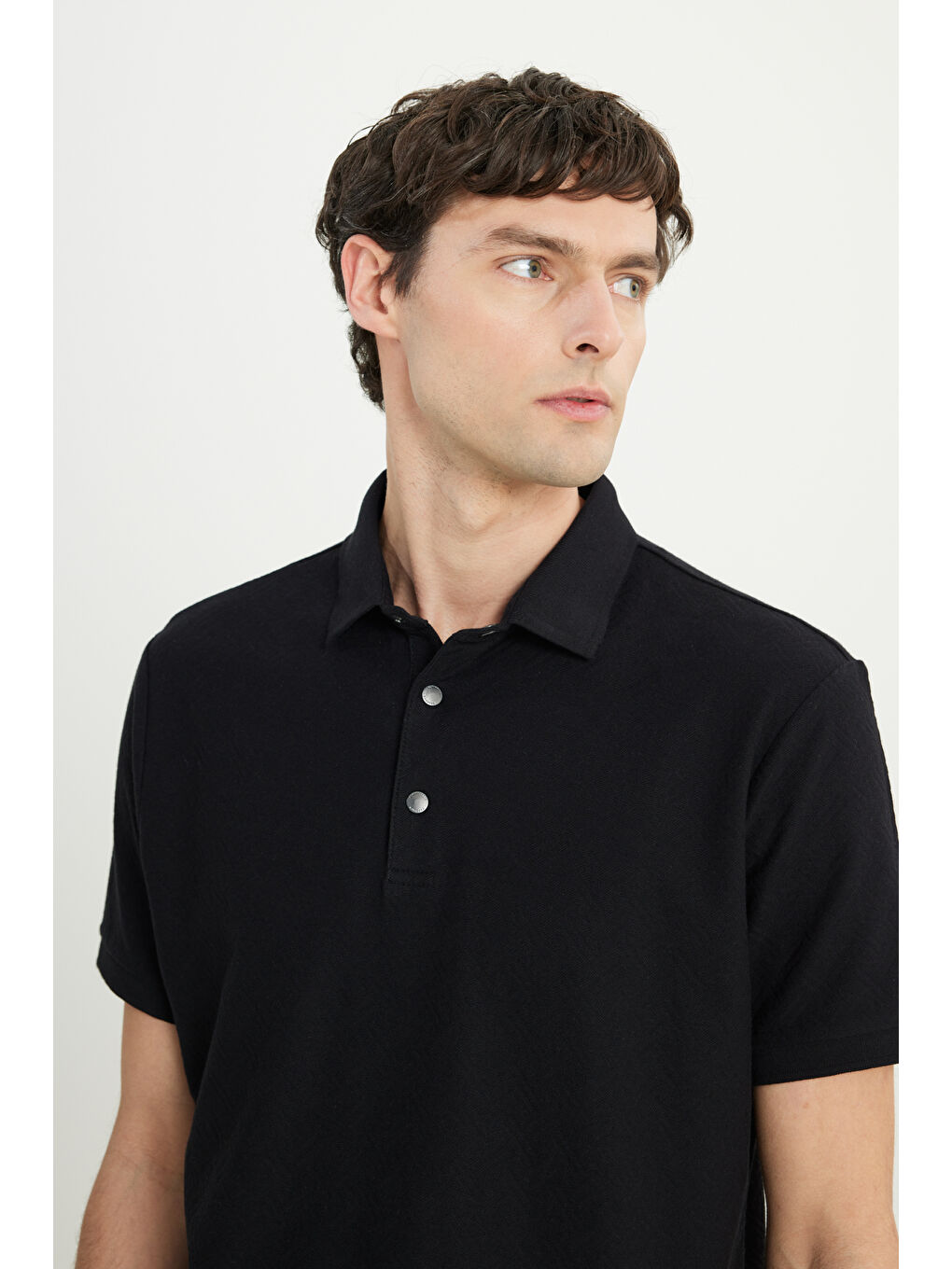Erkek Siyah %100 Pamuk Comfort Fit Rahat Kesim Polo Yaka Jakarlı Tişört-3