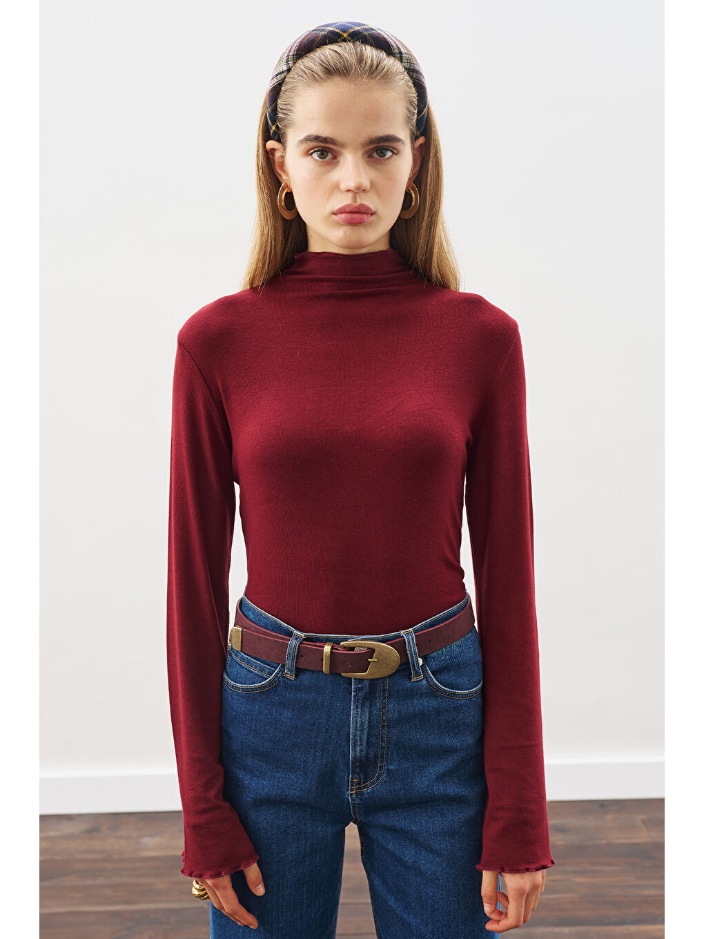 Balıkçı Yaka Bluz Bordo-4