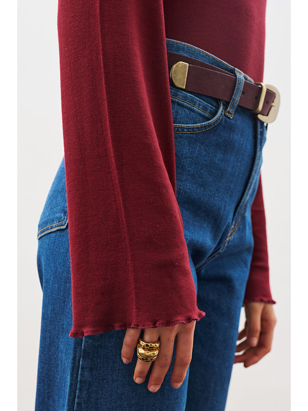 Balıkçı Yaka Bluz Bordo-5