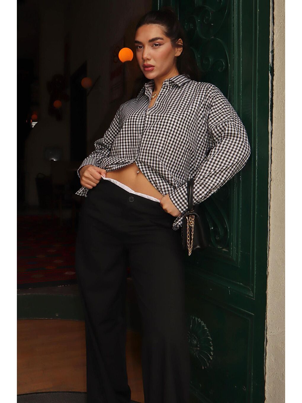 Siyah Pötikareli Uzun Kollu Kadın Gömlek Mg2386-3