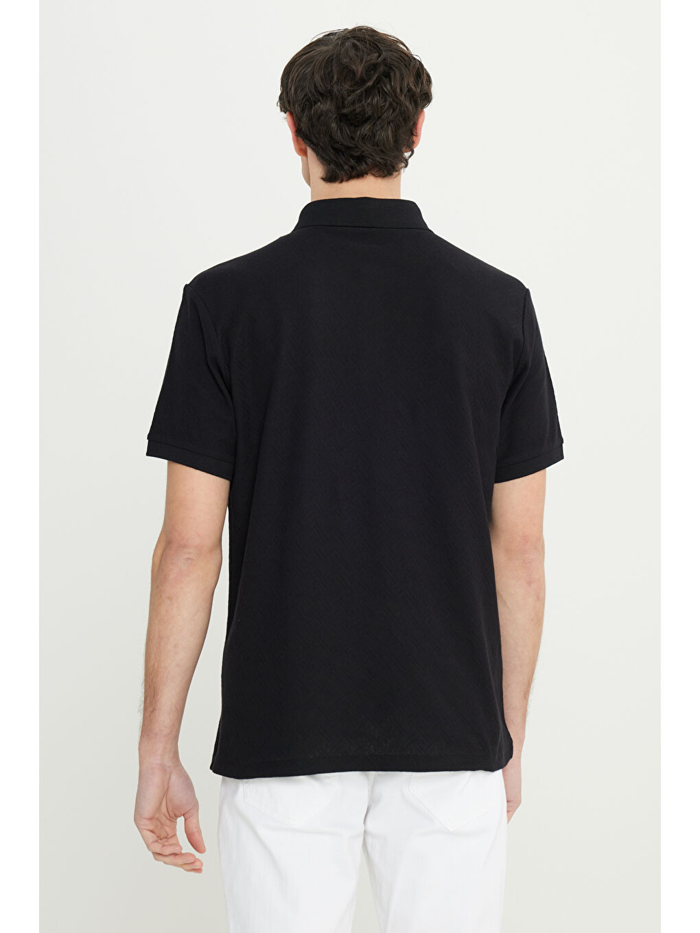 Erkek Siyah %100 Pamuk Comfort Fit Rahat Kesim Polo Yaka Jakarlı Tişört-4