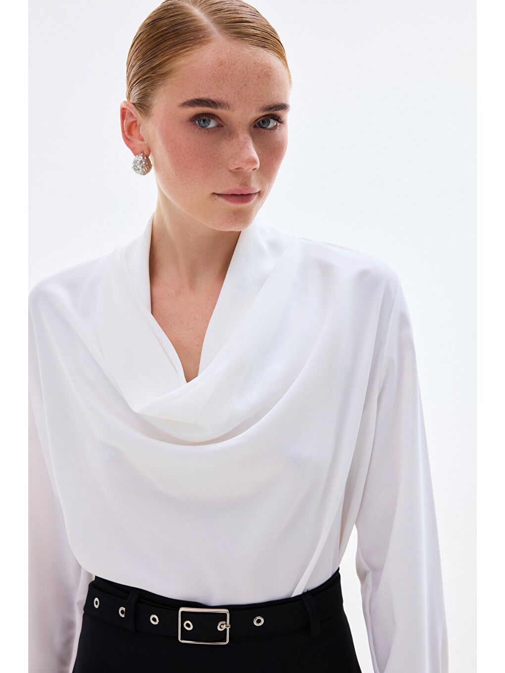 Degaje Yaka Bluz - Ekru-3