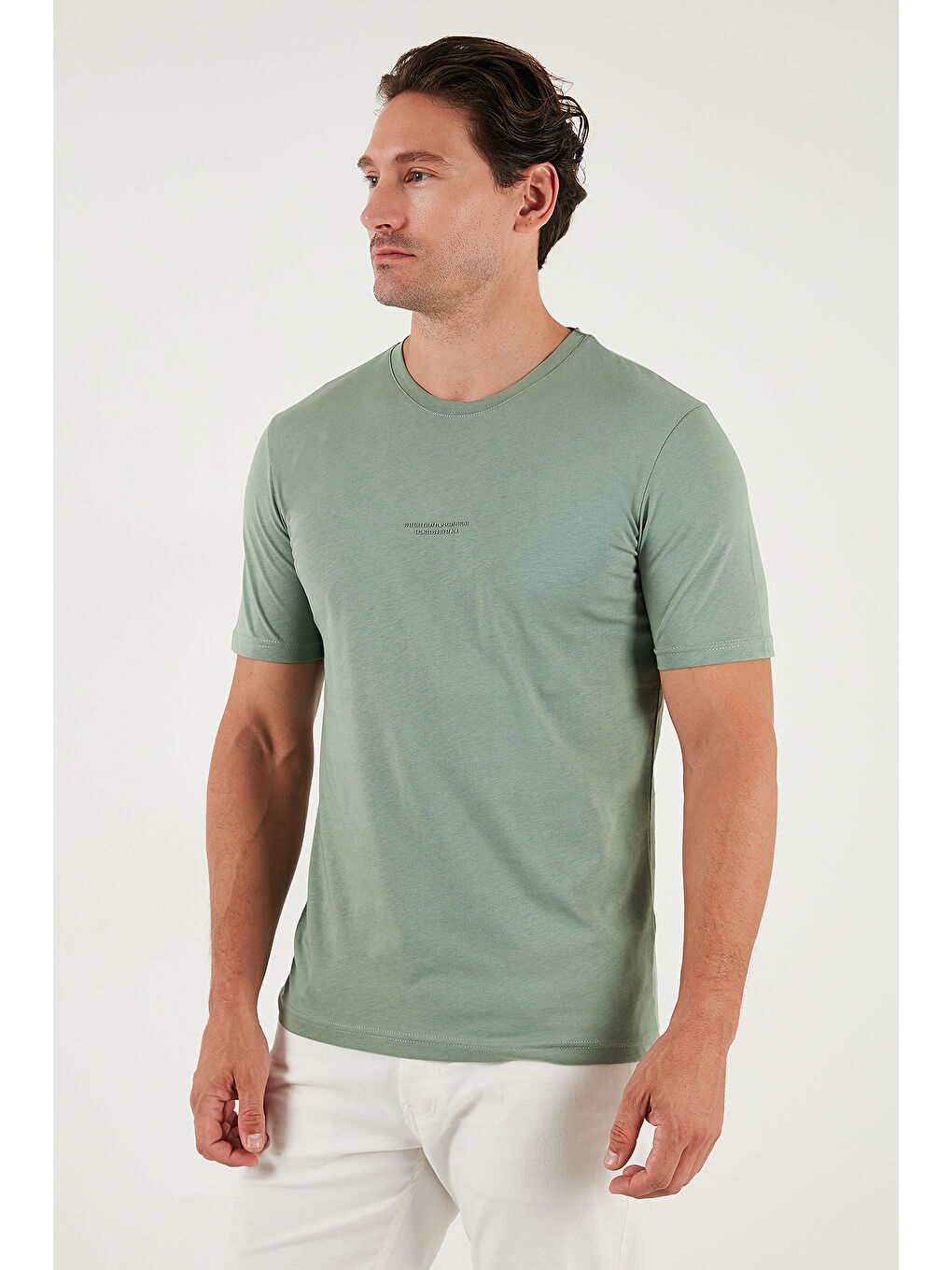 Yeşil Pamuklu Baskılı Regular Fit Bisiklet Yaka %100 Pamuk Tişört 59020205-5