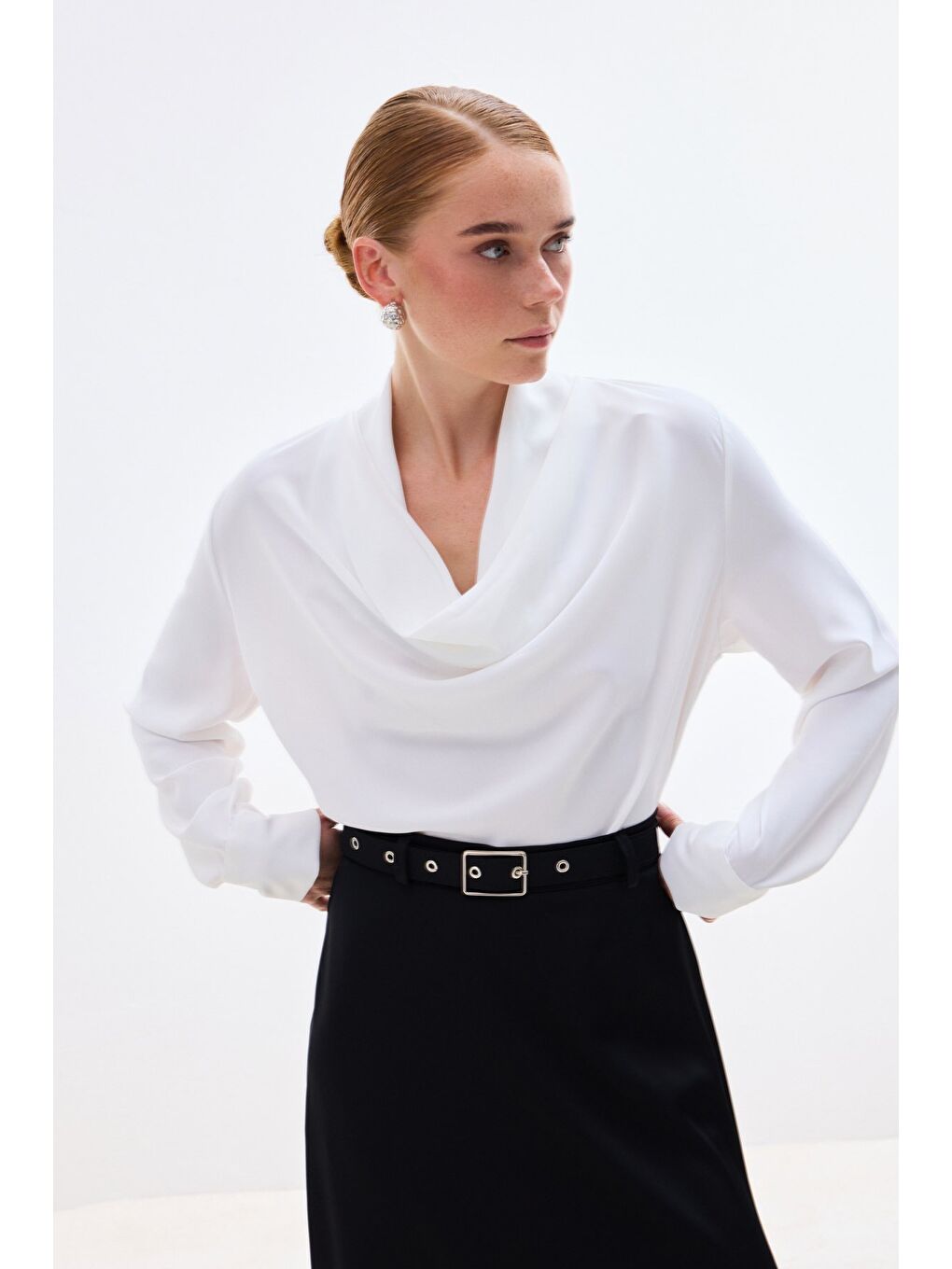 Degaje Yaka Bluz - Ekru-4