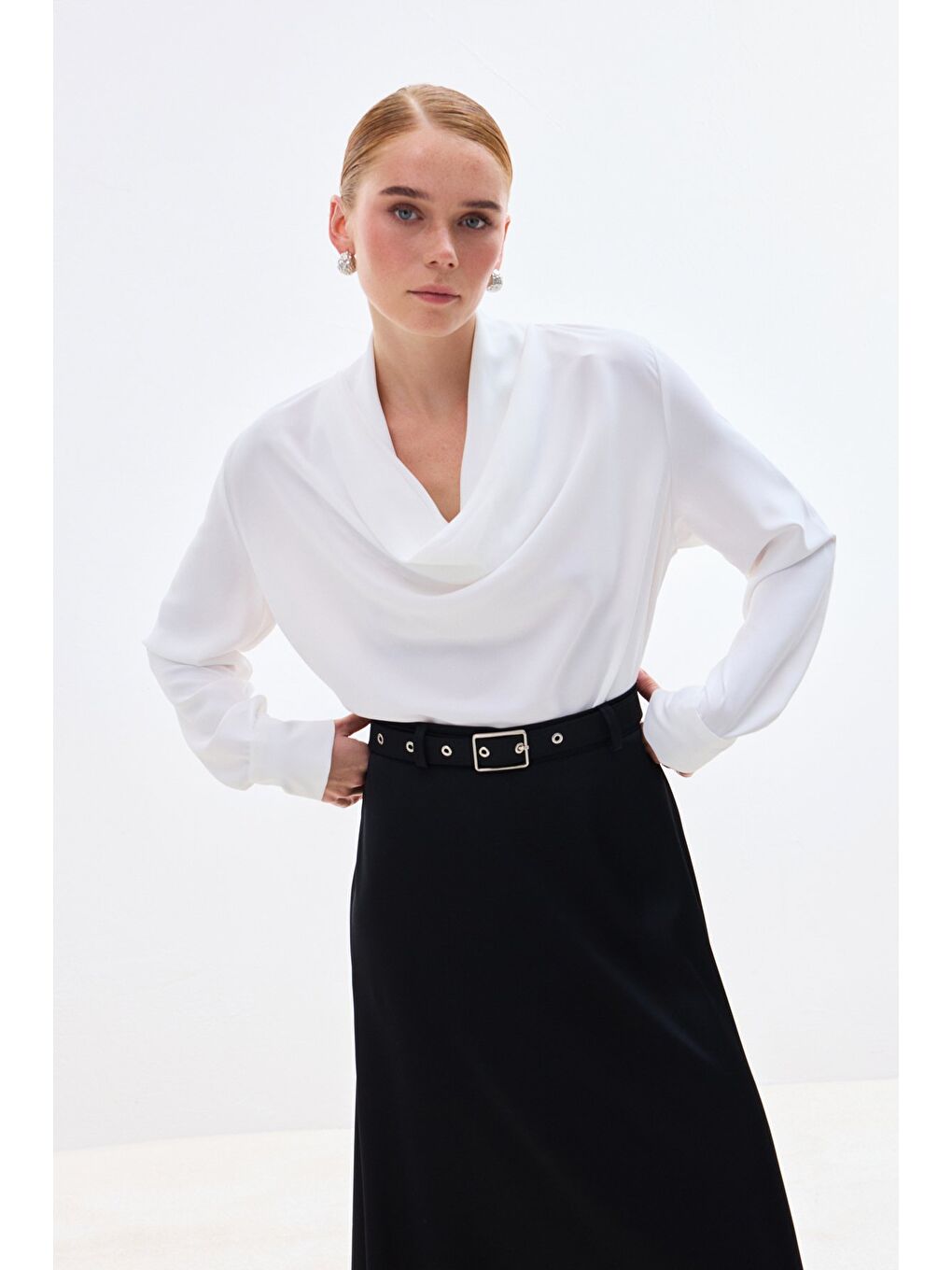 Degaje Yaka Bluz - Ekru-5