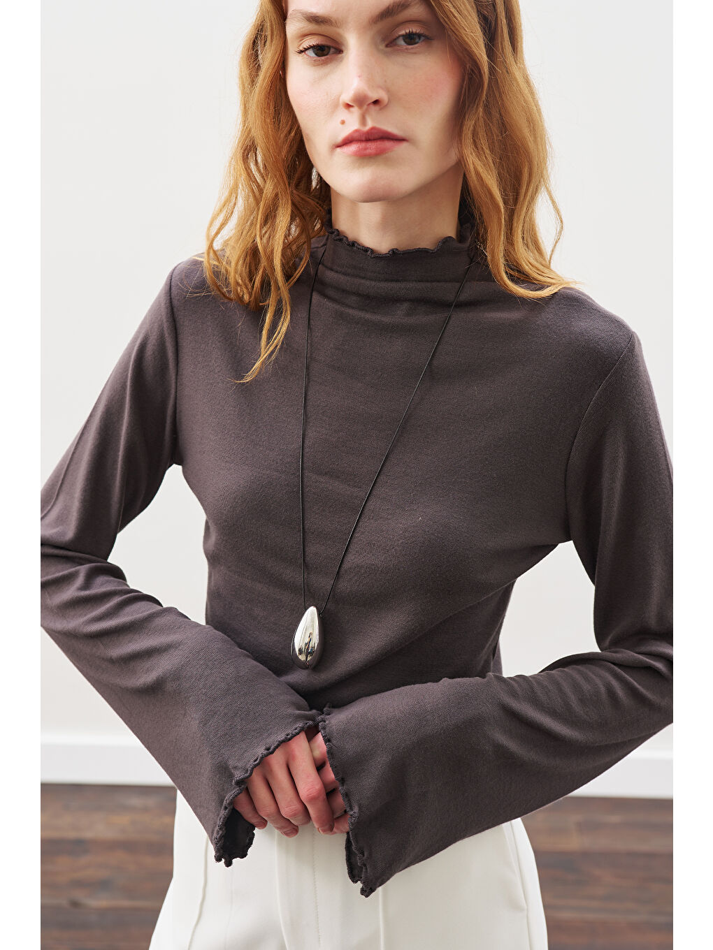 Balıkçı Yaka Bluz Antrasit-1