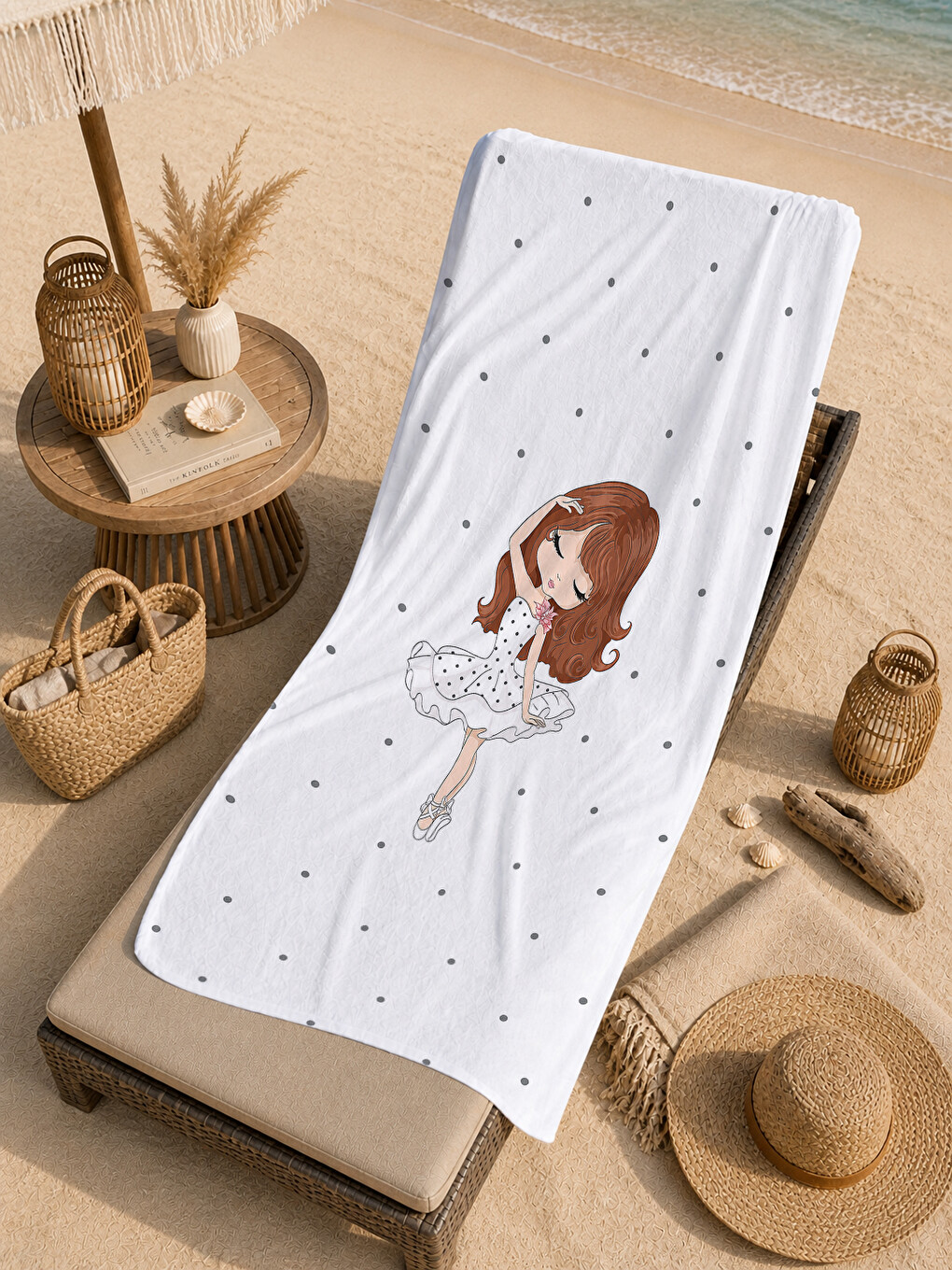 Masalsı Mor Elbiseli Balerin Kız Desenli 70x150 Plaj Havlusu - Dijital Baskılı Banyo Havlusu-1