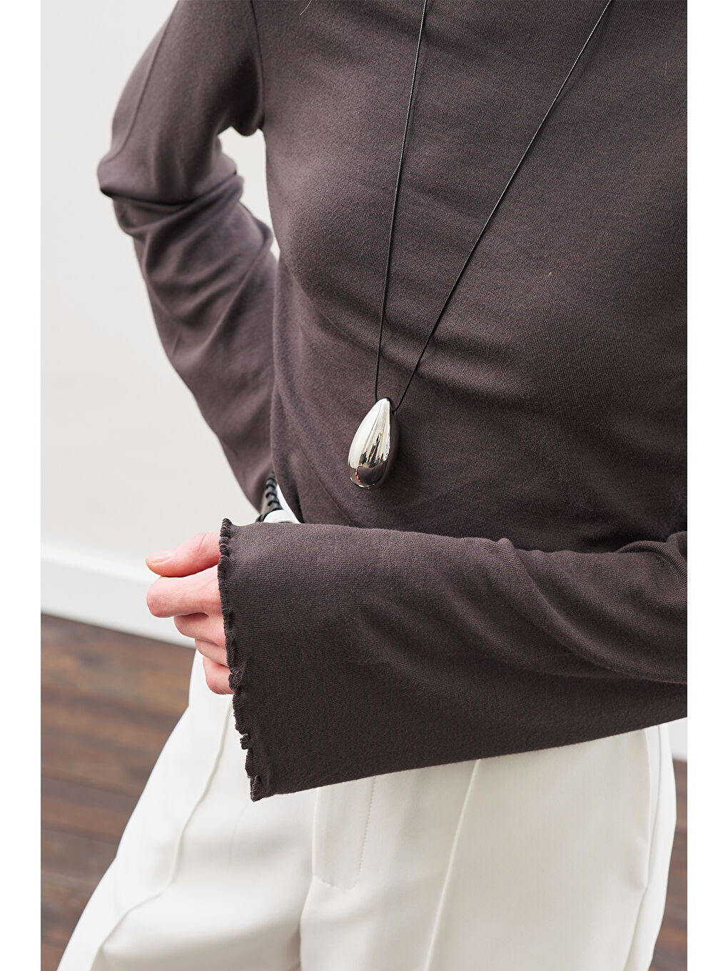 Balıkçı Yaka Bluz Antrasit-6