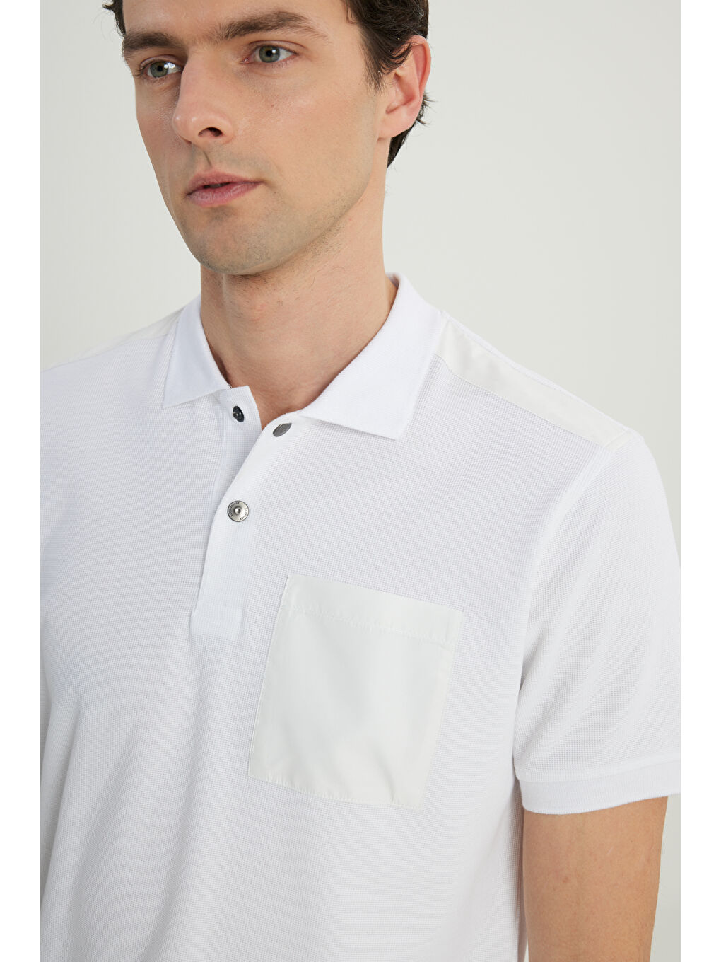 Erkek Beyaz Pamuklu Slim Fit Dar Kesim Polo Yaka Esnek Tişört-3