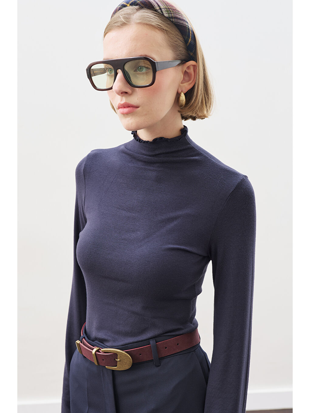 Balıkçı Yaka Bluz Lacivert-1