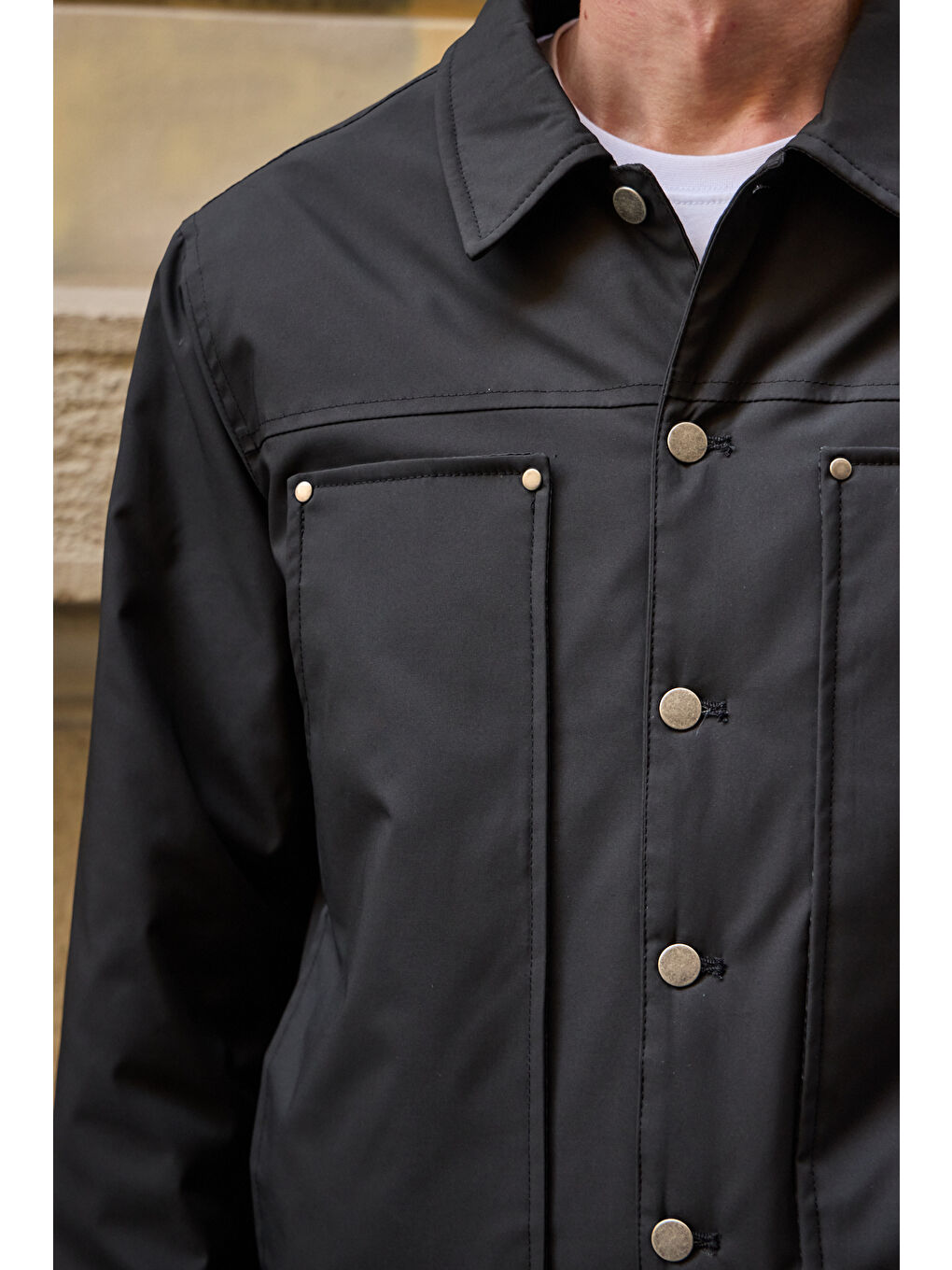 Erkek Modelli Kapitoneli Mont Ceket Siyah-2