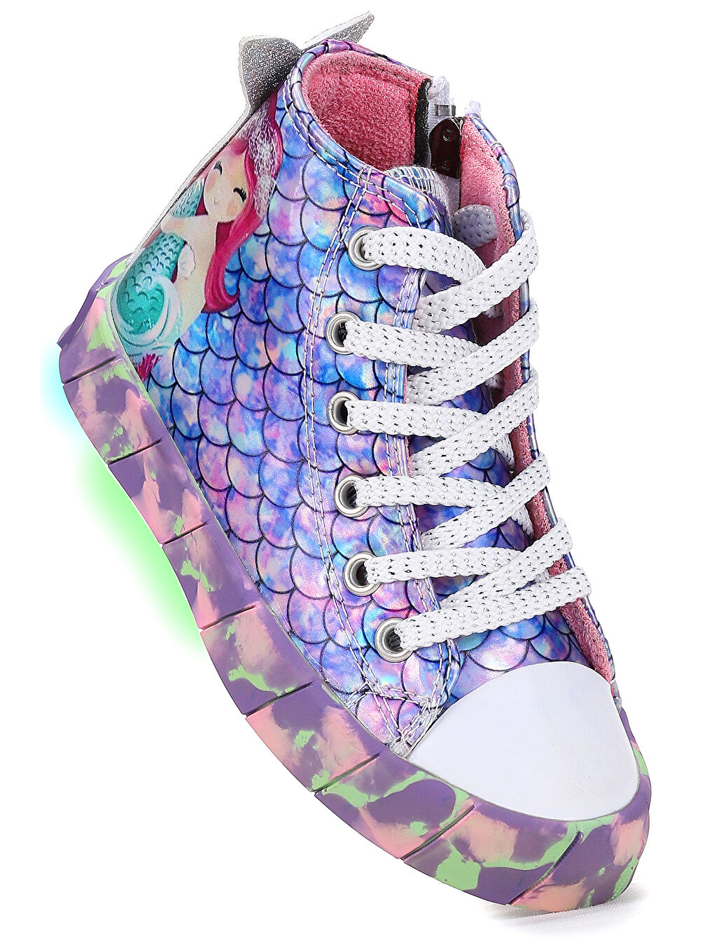 Lila Ruse Deniz Kızı Fermuarlı Işıklı Kız Çocuk Spor Ayakkabı