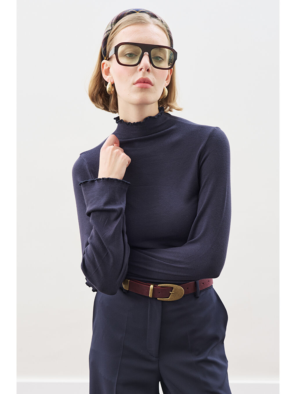 Balıkçı Yaka Bluz Lacivert-3