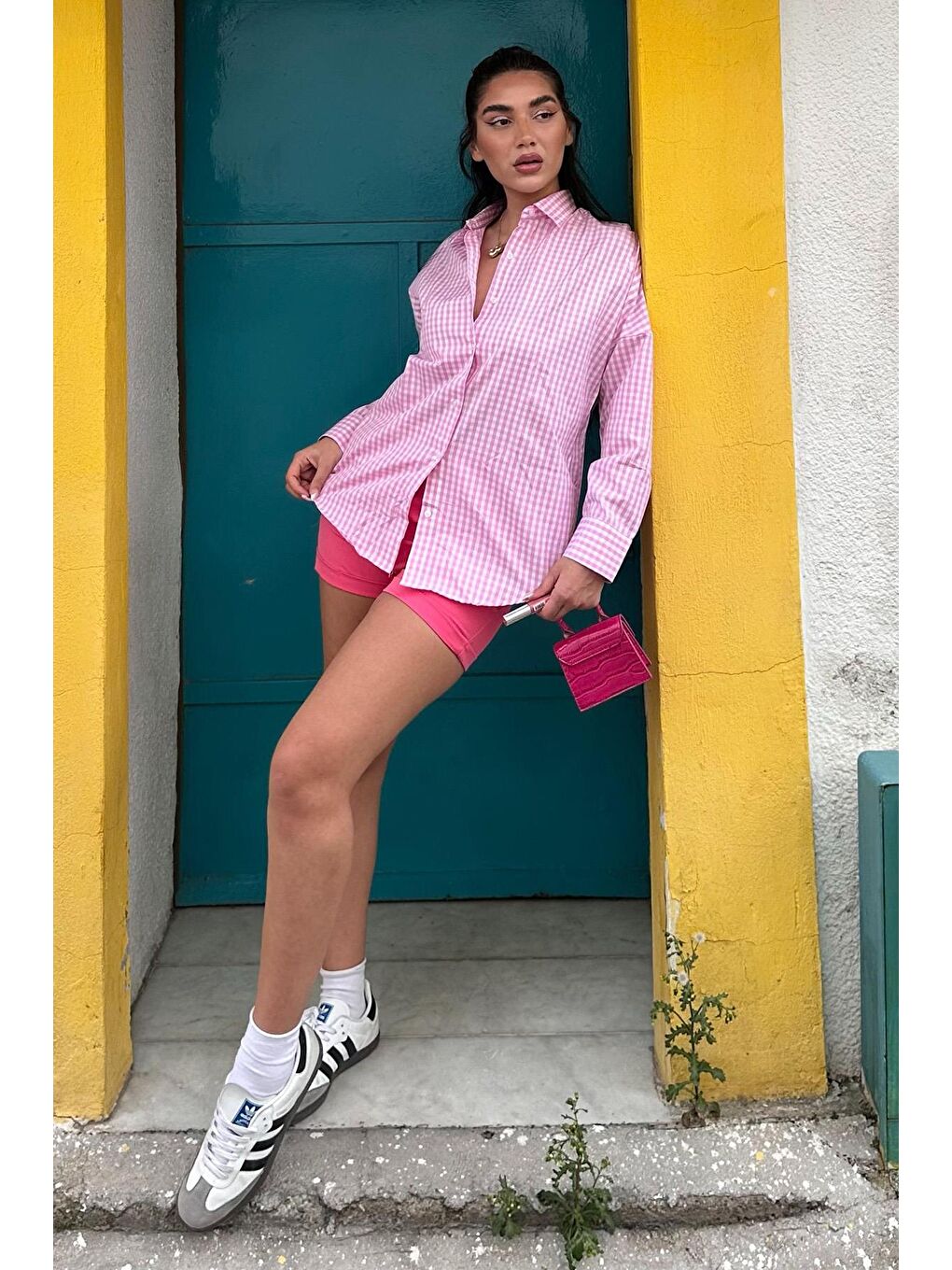 Pembe Pötikareli Uzun Kollu Kadın Gömlek Mg2386-4