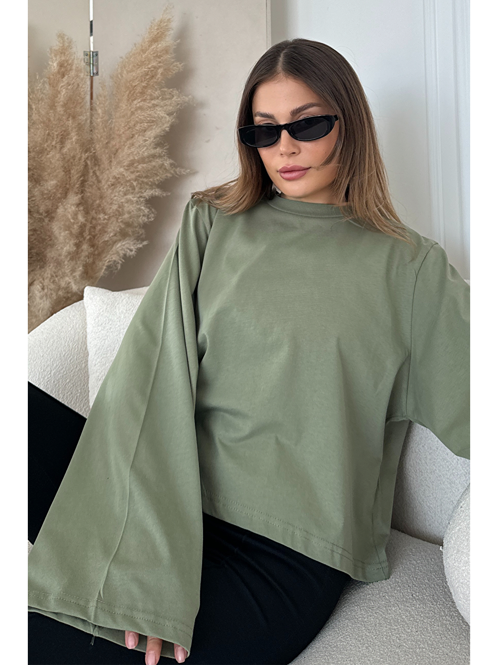 Geniş Kol Oversize 2'Li Paket T-Shirt 965 Haki/Füme-5