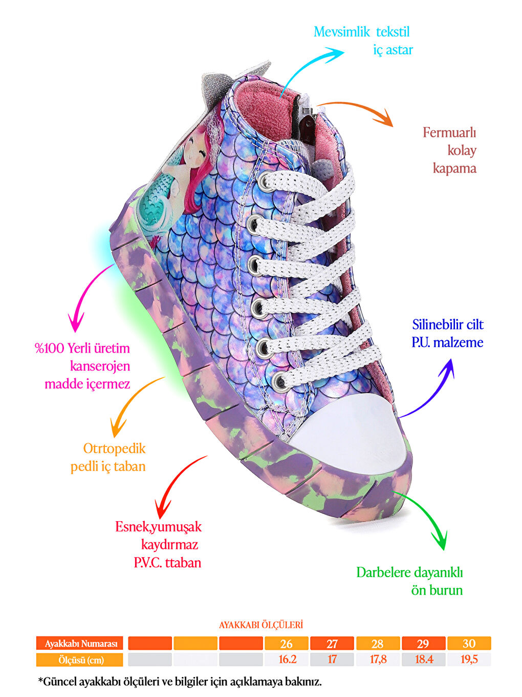 Lila Ruse Deniz Kızı Fermuarlı Işıklı Kız Çocuk Spor Ayakkabı-1
