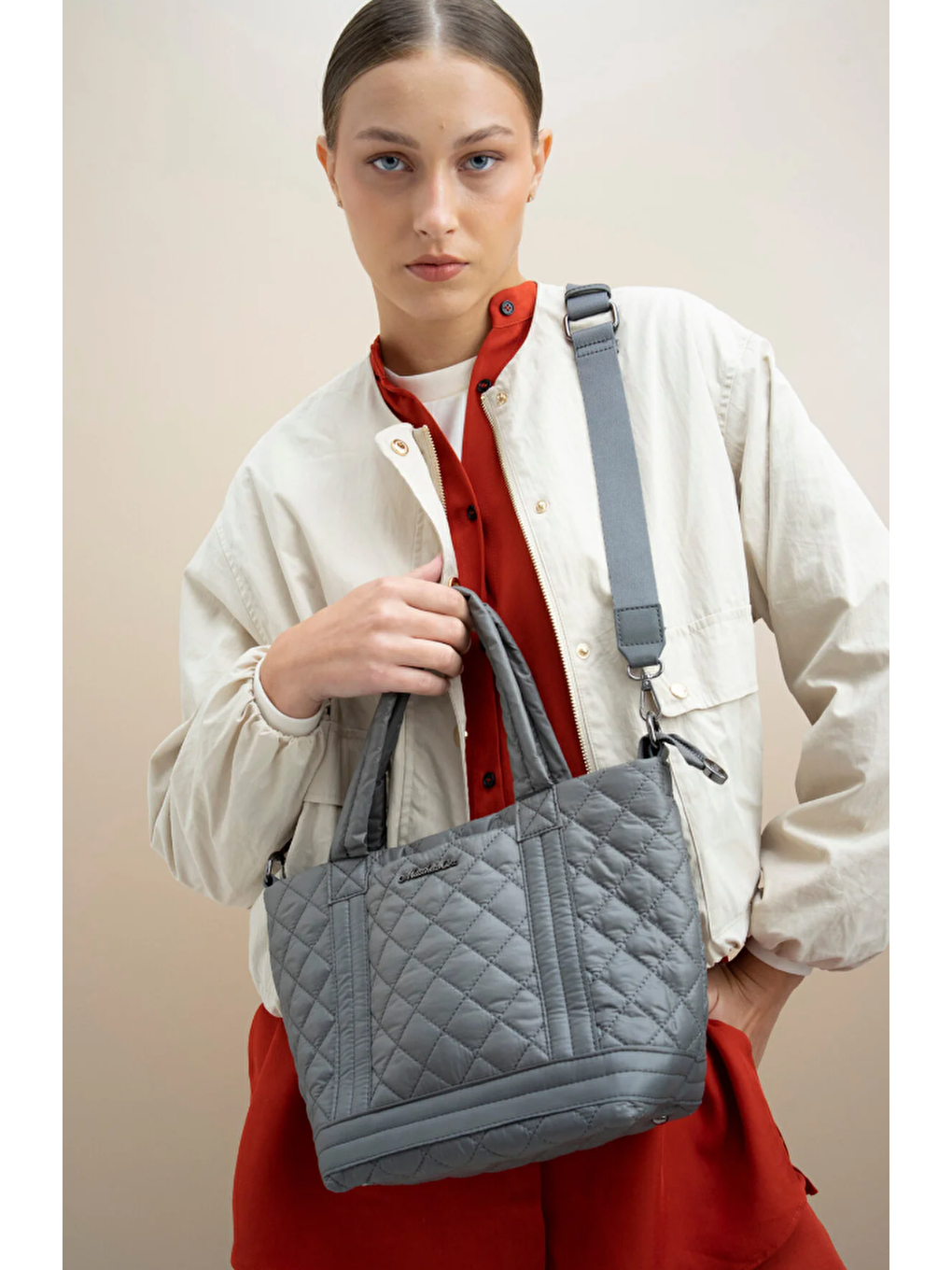 Gri Kapitone Desenli Çok Bölmeli Sırt Çantası Byn2317-3