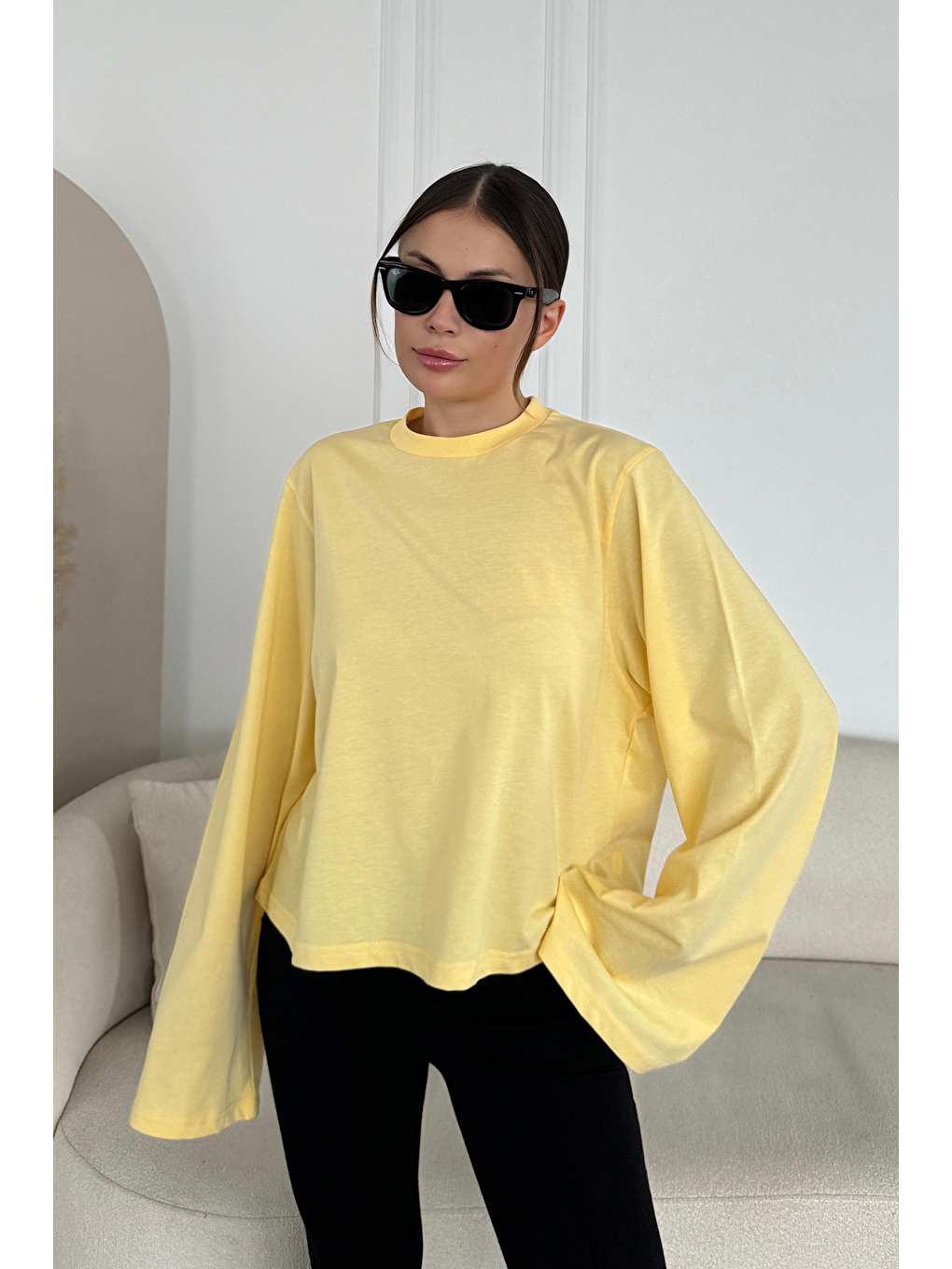 Geniş Kol Oversize 2'Li Paket T-Shirt 965 Lila/Sarı-6