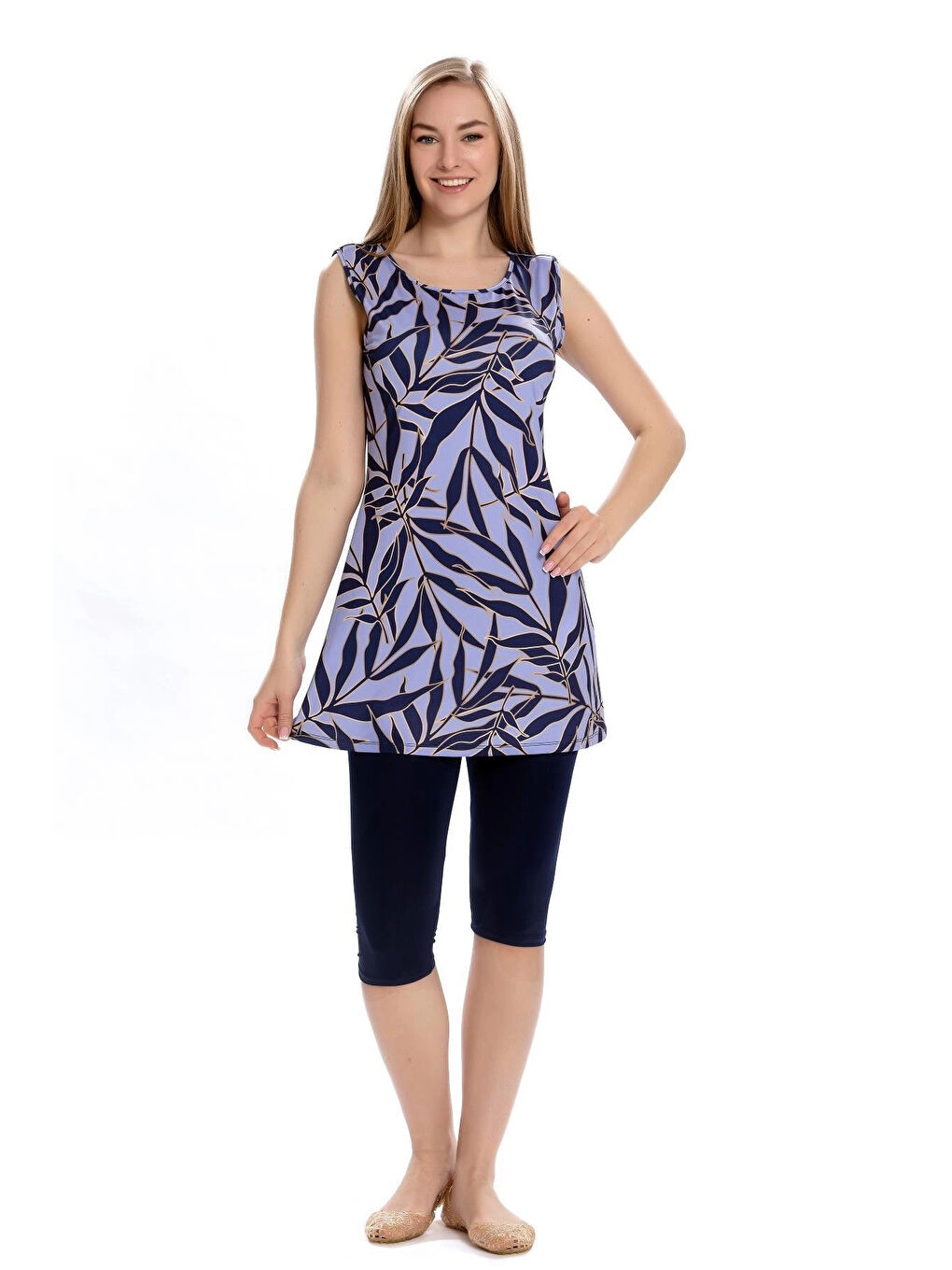 Kadın Lila Lacivert Kolsuz Yarı Kapalı Taytlı Mayo HZL25S-AR151/501