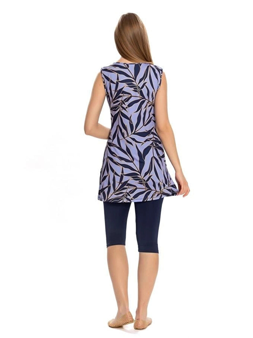 Kadın Lila Lacivert Kolsuz Yarı Kapalı Taytlı Mayo HZL25S-AR151/501-1